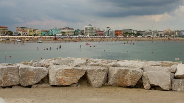 Caorle, Italy - June, 27th 2018: Caorle crowded beach on the Adriatic sea
