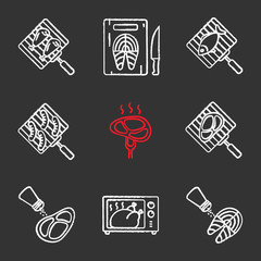Food preparation chalk icons set