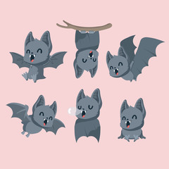 Set of cute bats on pastel background.