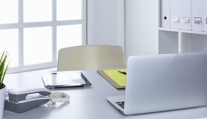 Workspace presentation mockup, Desktop computer and office supp