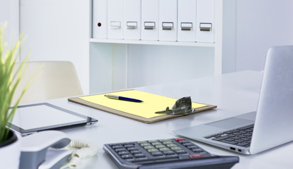 Workspace presentation mockup, Desktop computer and office supp