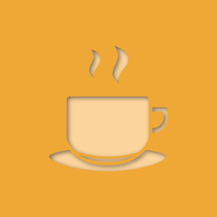 Cup with hot drink paper cut out icon