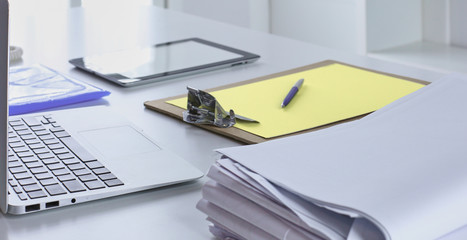 Workspace presentation mockup, Desktop computer and office supp