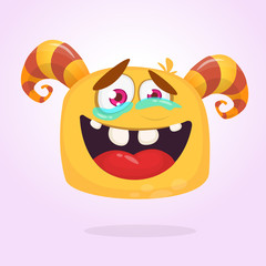 Cartoon yellow furry monster. Halloween vector illustration of excited monster