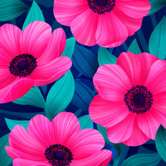 vector tropical pattern with waterlily, lotus flower. Amazing floral allover pattern, with large beautiful vintage flower.