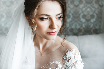 Closeup portrait of young gorgeous bride.