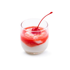 Glass of Cherry yogurt isolated on a white background