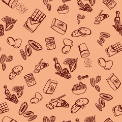 Cookie ingredients pattern on beige background with apricots and almonds