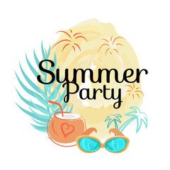 Summer Party Poster with Cocktail in Coconut Shell