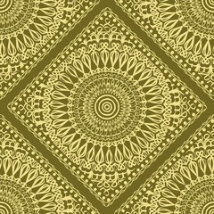 Seamless pattern with decorative mandala ornament. Hand drawn vector illustration. For fashion design