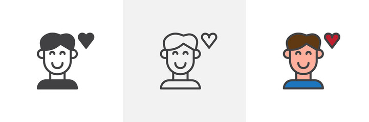 Man in love and heart icon. Line, solid and filled outline colorful version, outline and filled vector sign. Symbol, logo illustration. Different style icons set. Pixel perfect vector graphics