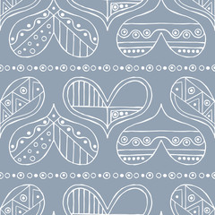 Vector hand drawn seamless pattern, decorative stylized childish hearts. Doodle style, tribal graphic illustration Cute hand drawing. Line drawing Series of doodle, cartoon, sketch illustrations