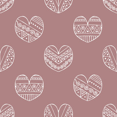 Vector hand drawn seamless pattern, decorative stylized childish hearts. Doodle style, tribal graphic illustration Cute hand drawing. Line drawing Series of doodle, cartoon, sketch illustrations