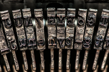 close up view of vintage typewriter typebars