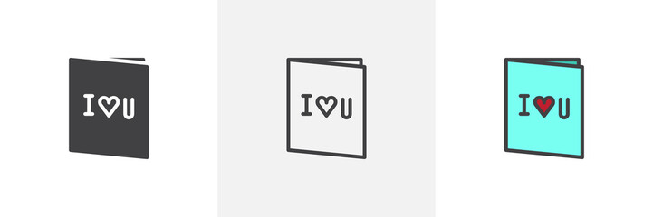 Greeting card with i love you text icon. Line, solid and filled outline colorful version, outline and filled vector sign. Symbol, logo illustration. Different style icons set. Vector graphics