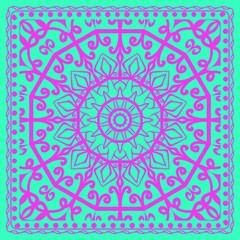 Decorative Geometric Pattern With Round Ornament in Ethnic Style. Abstract Floral Mandala Art. vector illustration.