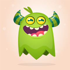 Green cute cartoon monster. Green vector alien character. Halloween design