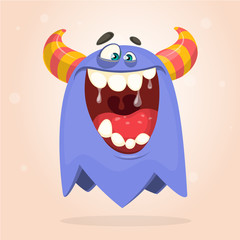 Cartoon monster with scary expression face. Vector character