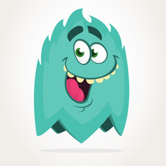 Cool funny cartoon monster. Vector Halloween blue monster. Design for stickers, party decoration or children book