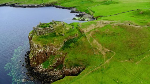 The ruins of Duntulm Castle on the Isle of Skye - aerial drone footage