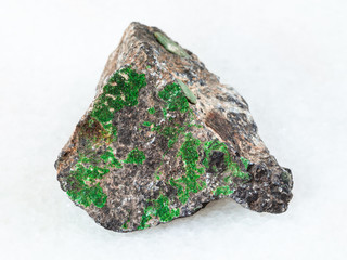 Uvarovite crystals on rough Chromite stone