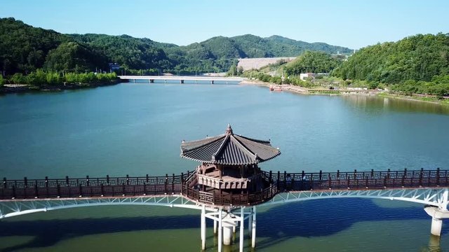 Aerial View of Wolyeong-gyo Wood Bridge in Andong, South Korea