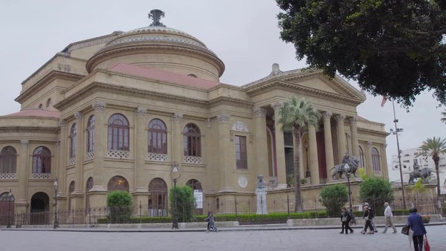 Smooth dolly shot of Teatro Massimo, Palermo