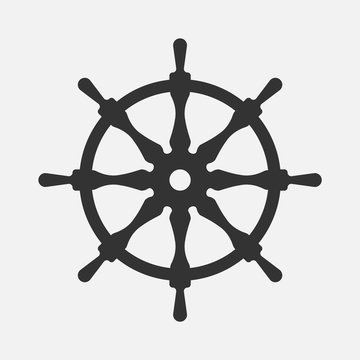 Ship steering wheel isolated on white background. Vector illustration.