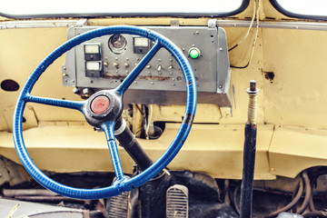 Old trolleybus driver's seat in close-up