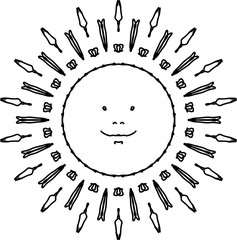 Joyful sun mandala in black and white