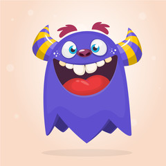 Cool funny cartoon monster. Vector Halloween green monster. Design for stickers, party decoration or children book