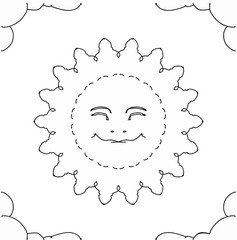 Happy smily sun mandala in the cloud in black and white