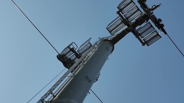 4 k funicular cableway in Monjuic Barcelona, driving cabines, mechanical gear metal wheels
