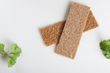 rye cpispbread on a white background