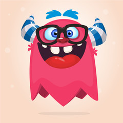Cartoon monster wearing eyeglasses. Vector illustration for Halloween. Design for  party decoration, sticker print
