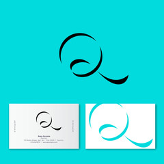Q monogram. Q letter. Q shadow of ribbon logo. Q letter as azure ribbon with dark shadow.  Monochrome option.