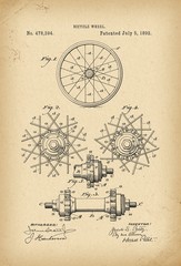 1892 Patent Velocipede wheel Bicycle archival history invention