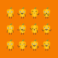 Yellow pepper character set different options and emotions