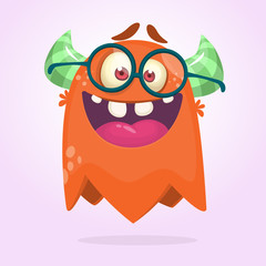 Cartoon monster wearing glasses. Vector illustration for Halloween. Design for  party decoration, sticker print