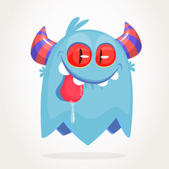 Happy pleased cartoon monster. Satisfied  monster emotion. Halloween vector illustration