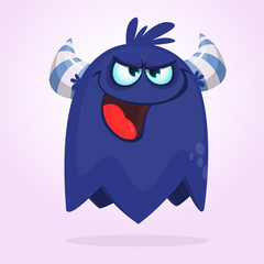 Angry cartoon blue monster screaming. Yelling angry monster expression. Halloween vector illustration