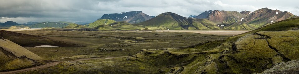 Beautiful landscape panorama in Landmannalaugar (Rainbow Mountains), Iceland