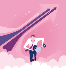 Run competition - Businessman holding winning trophy. business concept.