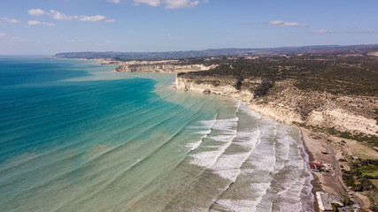 Fototapeta na wymiar aerial view of beautiful sea coast on sunny day, Israel