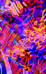 multicolored neon background of strokes, scribbles