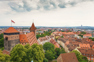 Obraz premium .Panoramic view from the tower of a medieval castle to the old town. Nuremberg. Germany.