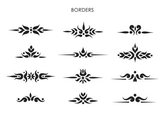 Fototapeta premium Set of stylish decorative vintage borders. For wedding design, lettering.