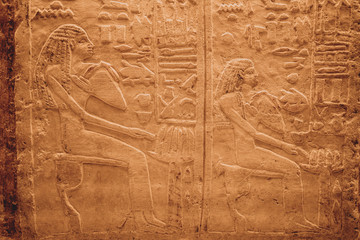 Egyptian hieroglyphs on the wall