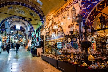 ISTANBUL, TURKEY - JULY 10, 2017: Grand Bazaar  in Istanbul, Turkey. It is one of the largest and oldest covered markets in the world