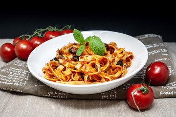tasty pasta Italian tomato sauce pasta on the table
